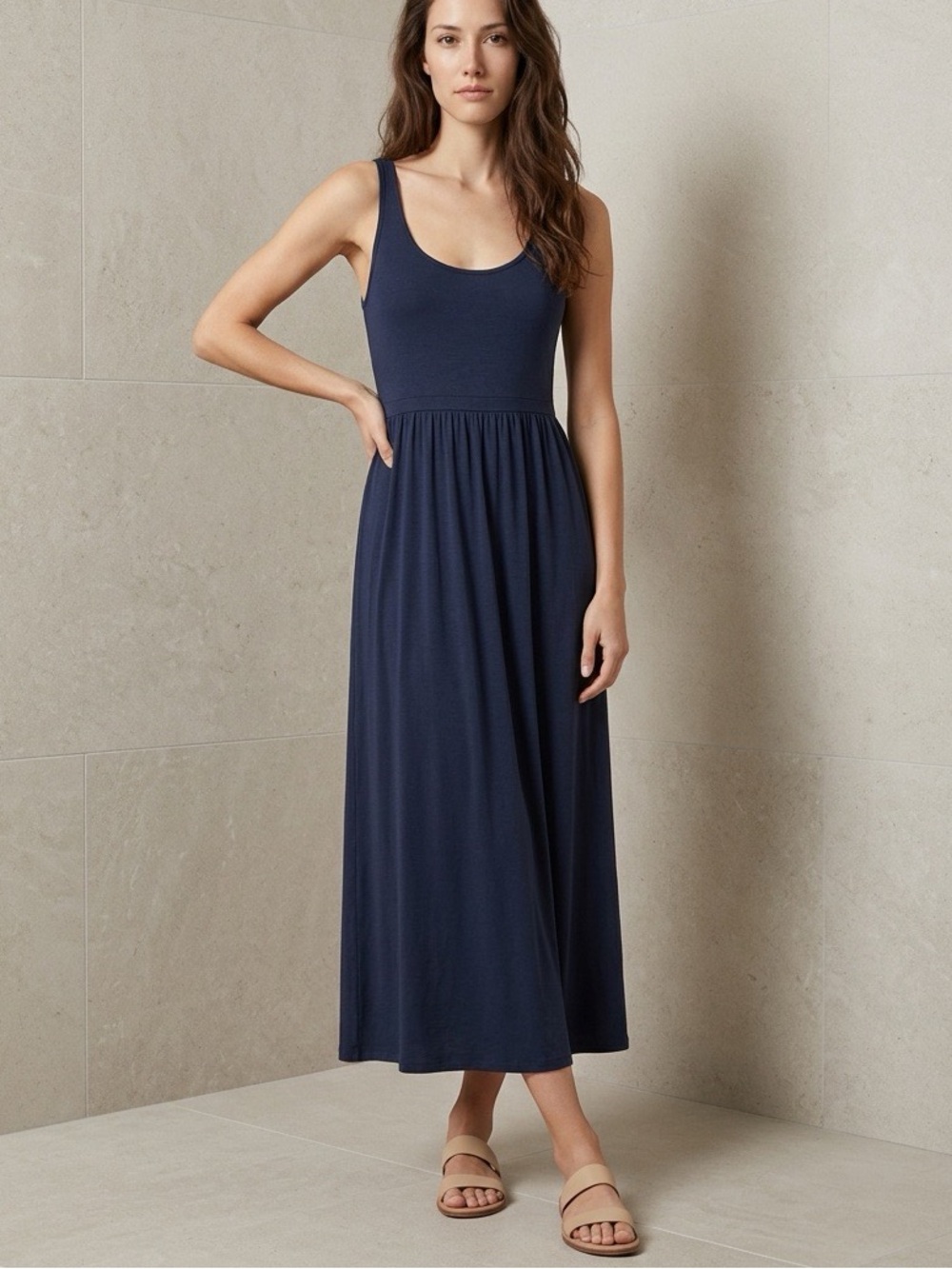 BE YOU Stretch Jersey Knit Tank Dress Maxi Navy